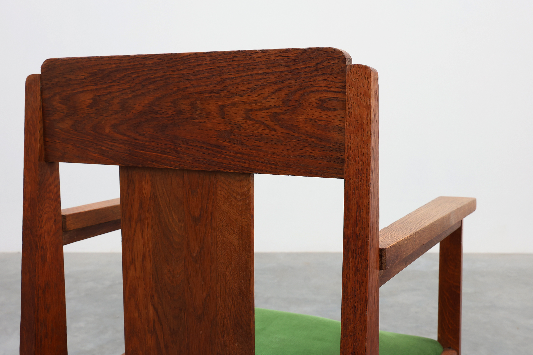 Amsterdamse school oak and velvet side chair, The Netherlands 1920sthumbnail